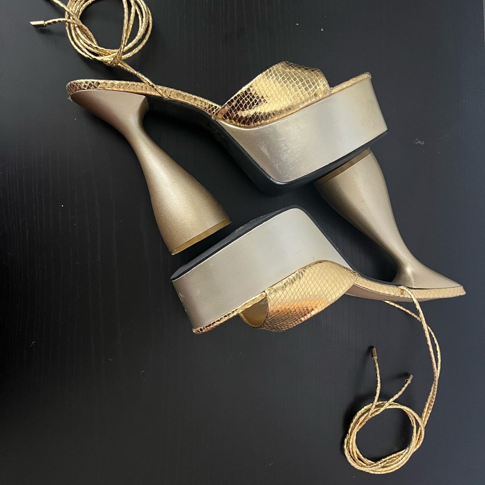 Fashion Nova Metallic Gold Platform Lace-Up Heels